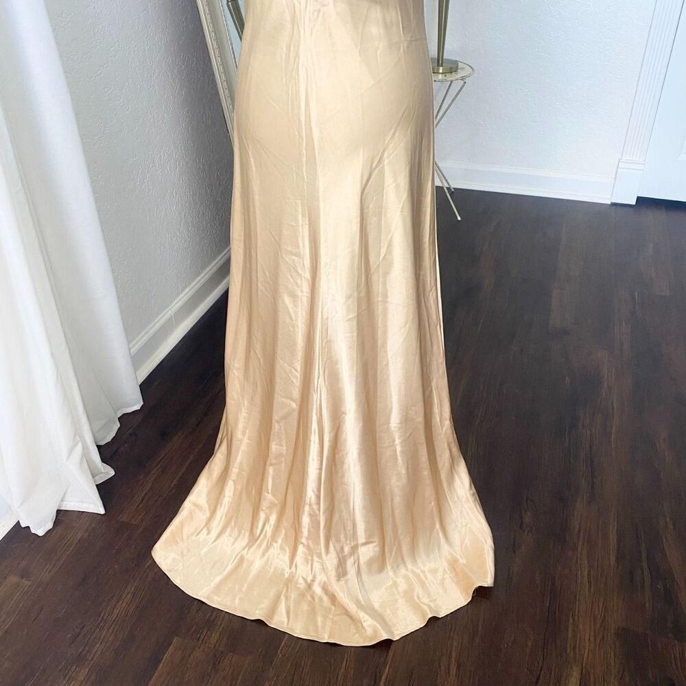 Hampton Nites Early 2000's Gold Champagne Satin Mermaid Prom Formal Dress 12 / L - Picture 4 of 6